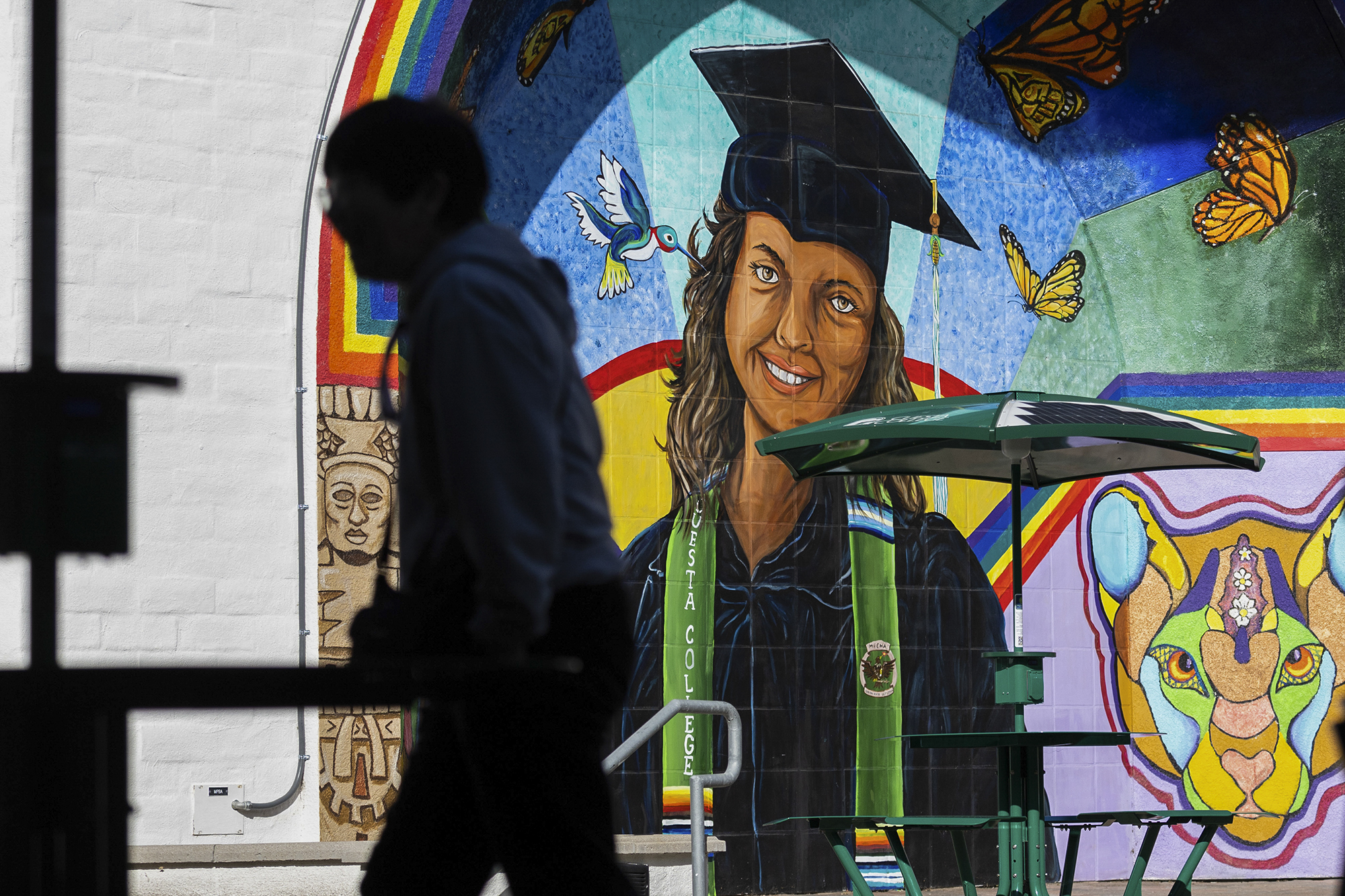 Caption: The student center at Cuesta Community College in San Luis Obispo on Jan. 10, 2024. Community colleges are reluctant to spend COVID relief money in fear of committing money that the state could ask them to return. Photo by Julie Leopo-Bermudez for CalMatters