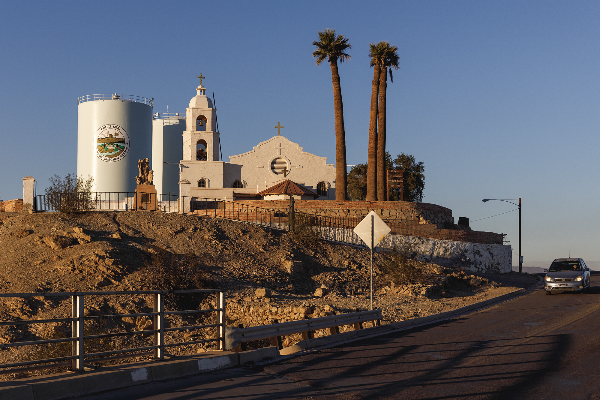 St. Thomas Indian Mission at Tribal Hill, where the Quechan tribal offices are located, in Winterhaven on Dec. 12, 2023. Photo by Kristian Carreon for CalMatters