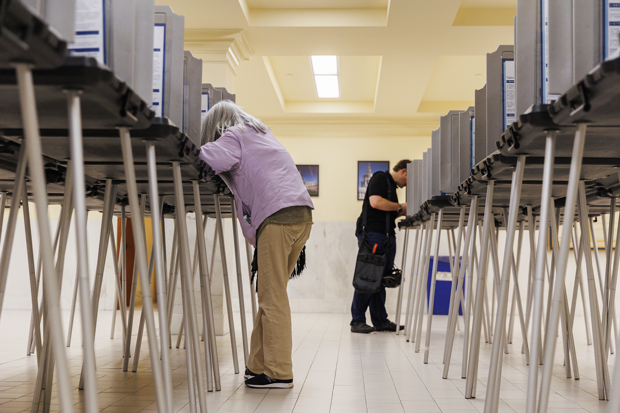 Voters cast their ballots on Super Tuesday at City Hall in San Francisco on March 5, 2024. Photo by Juliana Yamada for CalMatters.