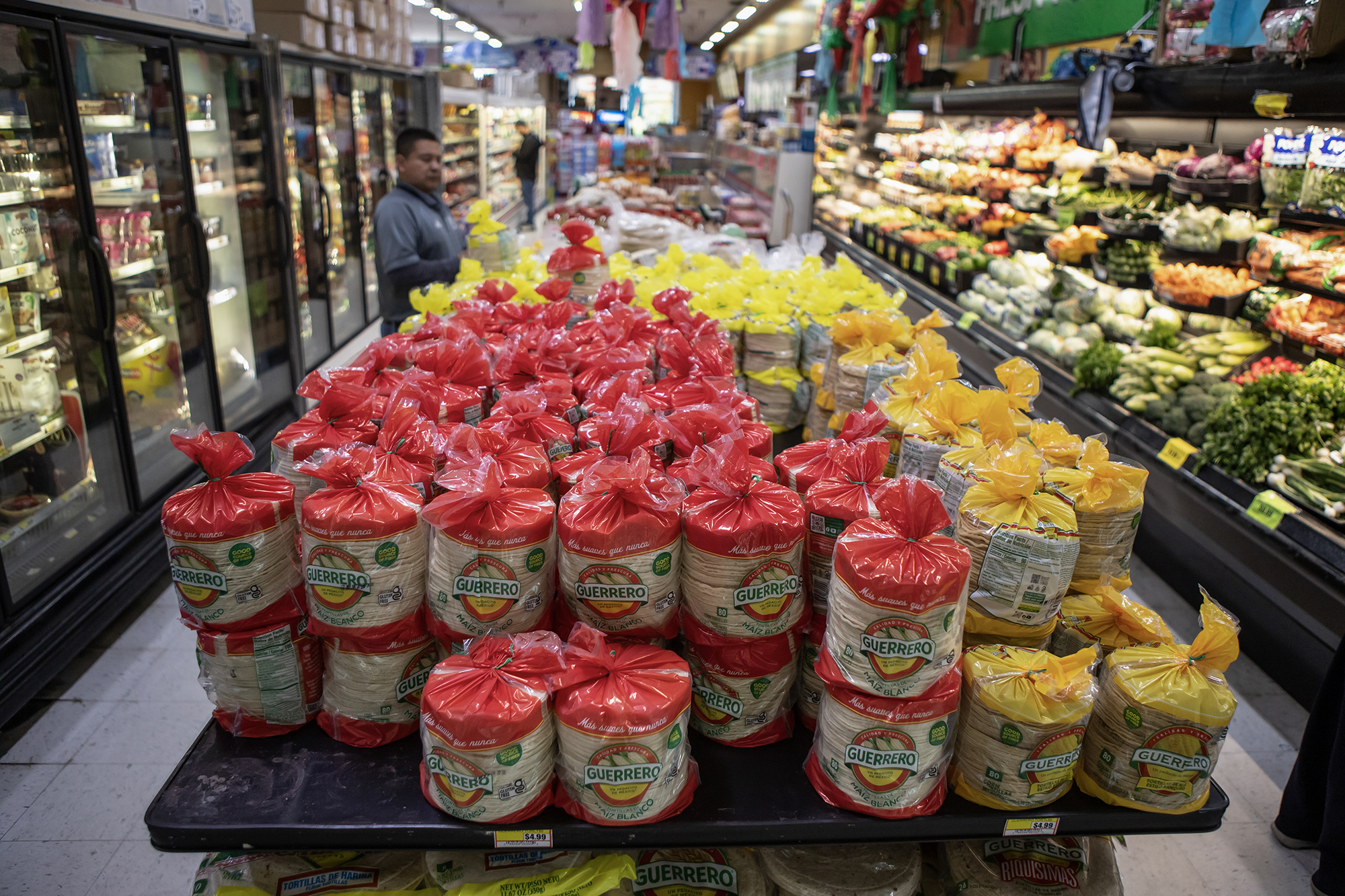 Stacks of tortilla packages at a supermarket in Fresno on April 9, 2024. Photo by Larry Valenzuela, CalMatters/CatchLight Local