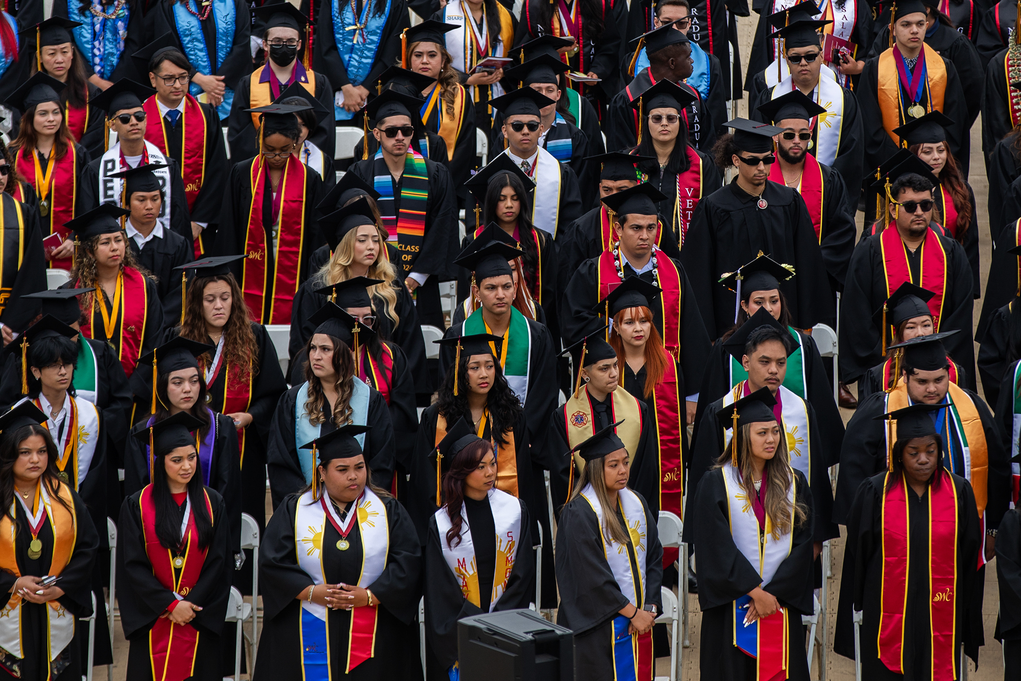 Graduating students during a commencement ceremony at Southwestern College in Chula Vista on May 24, 2024. Photo by Adriana Heldiz, CalMatters