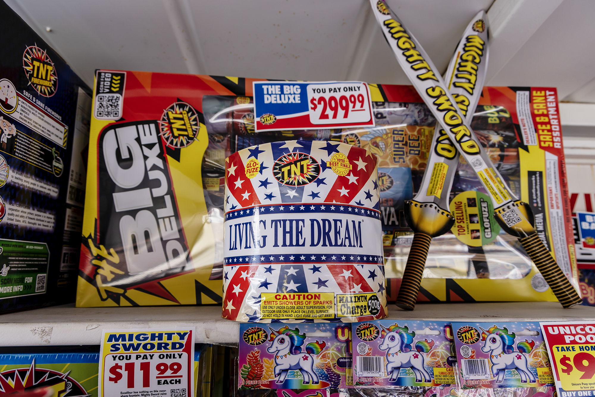 A legal fireworks stand in the city of Vernon sells fireworks that aren't aerial and don't explode, on July 2, 2024. The stand is operated by the Rotary club in Vernon. Photo by Ted Soqui for CalMatters