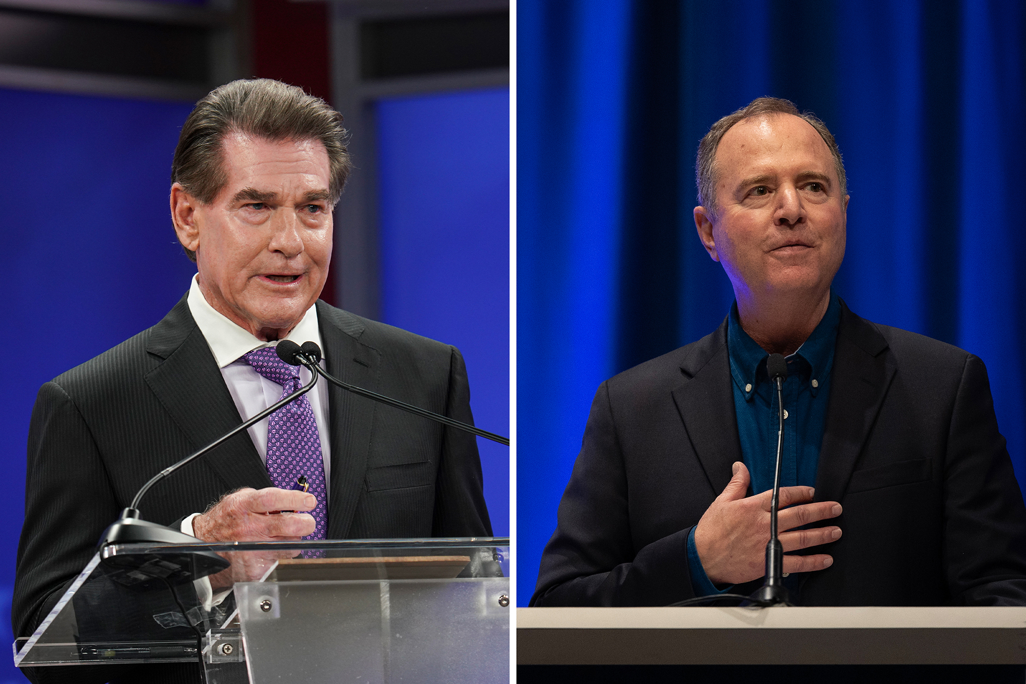 From left, Republican candidate for U.S. Senate, Steve Garvey, and U.S. Rep. Adam Schiff. Photos by NewsNation and Miguel Gutierrez Jr., CalMatters