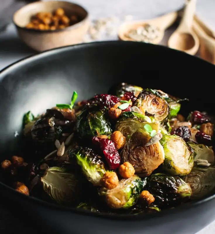 Balsamic Roasted Brussels Sprouts with Crispy Chickpeas