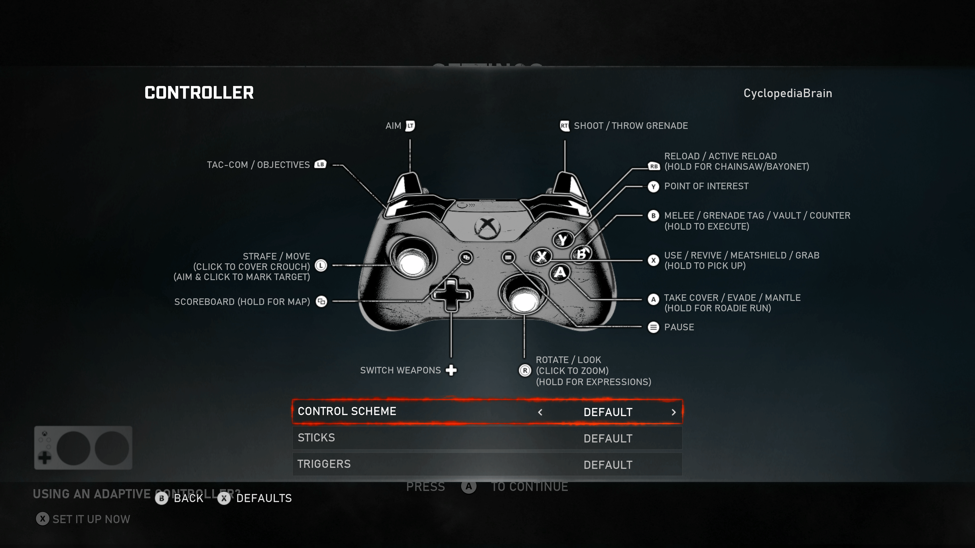 Default control scheme.