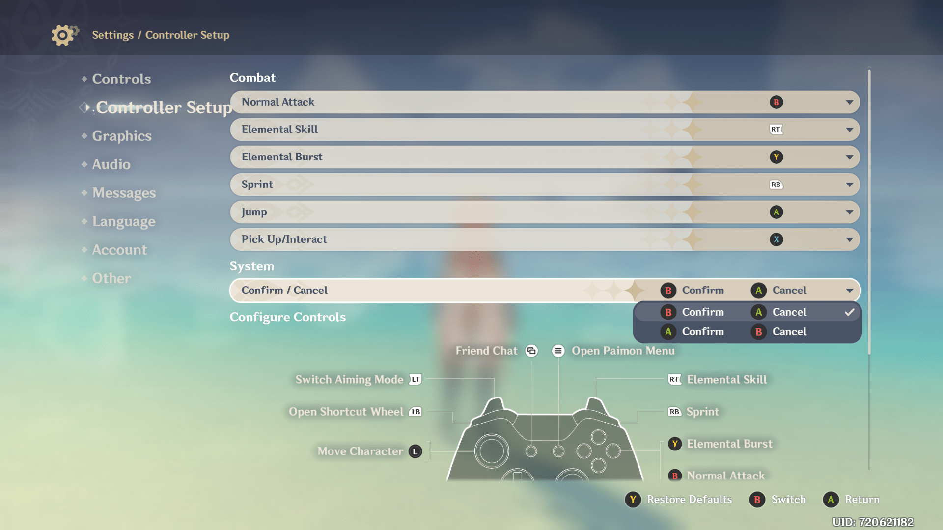 Genshin Impact controller rebinding menu