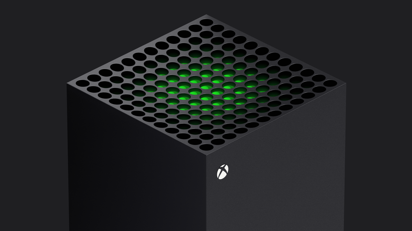 The honeycomb top of the Xbox Series X shown at a diagonal angle.
