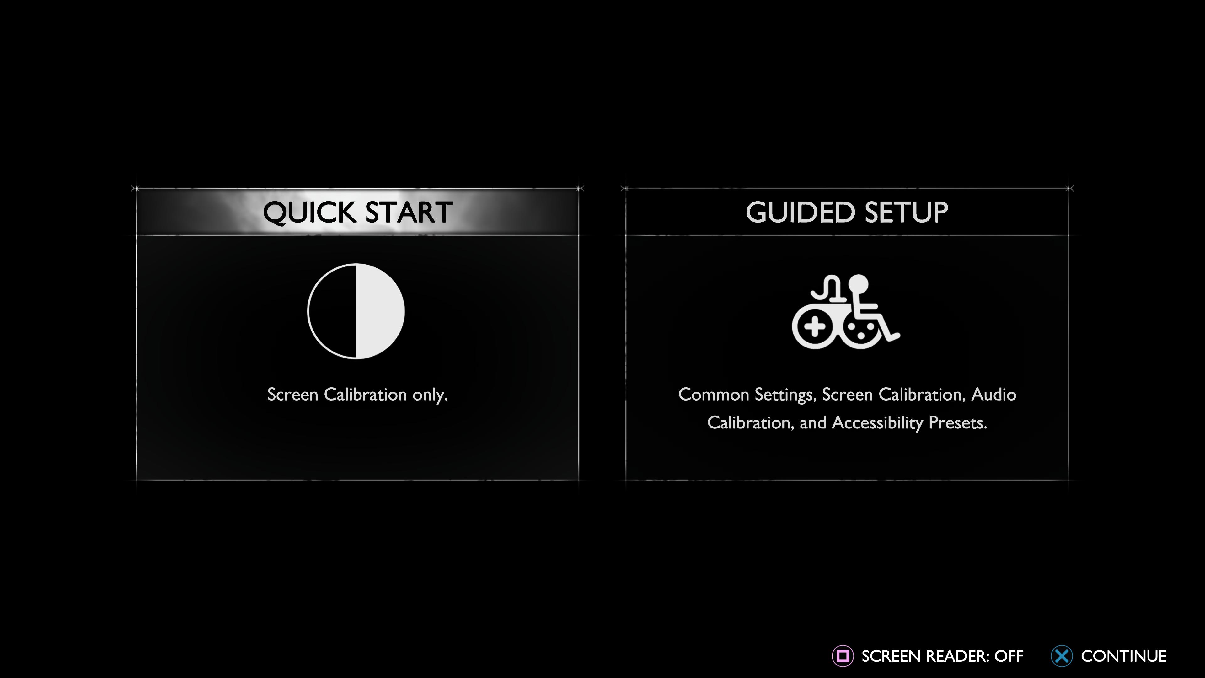 A boot menu showing quick start or guided set up