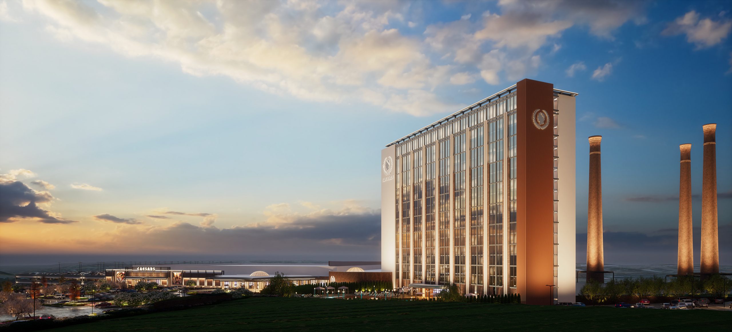 An artist's rendering of the casino coming to Danville, with "The Three Sisters," as the old smokestacks of Dan River Mills are known, in the background. Courtesy of City of Danville.