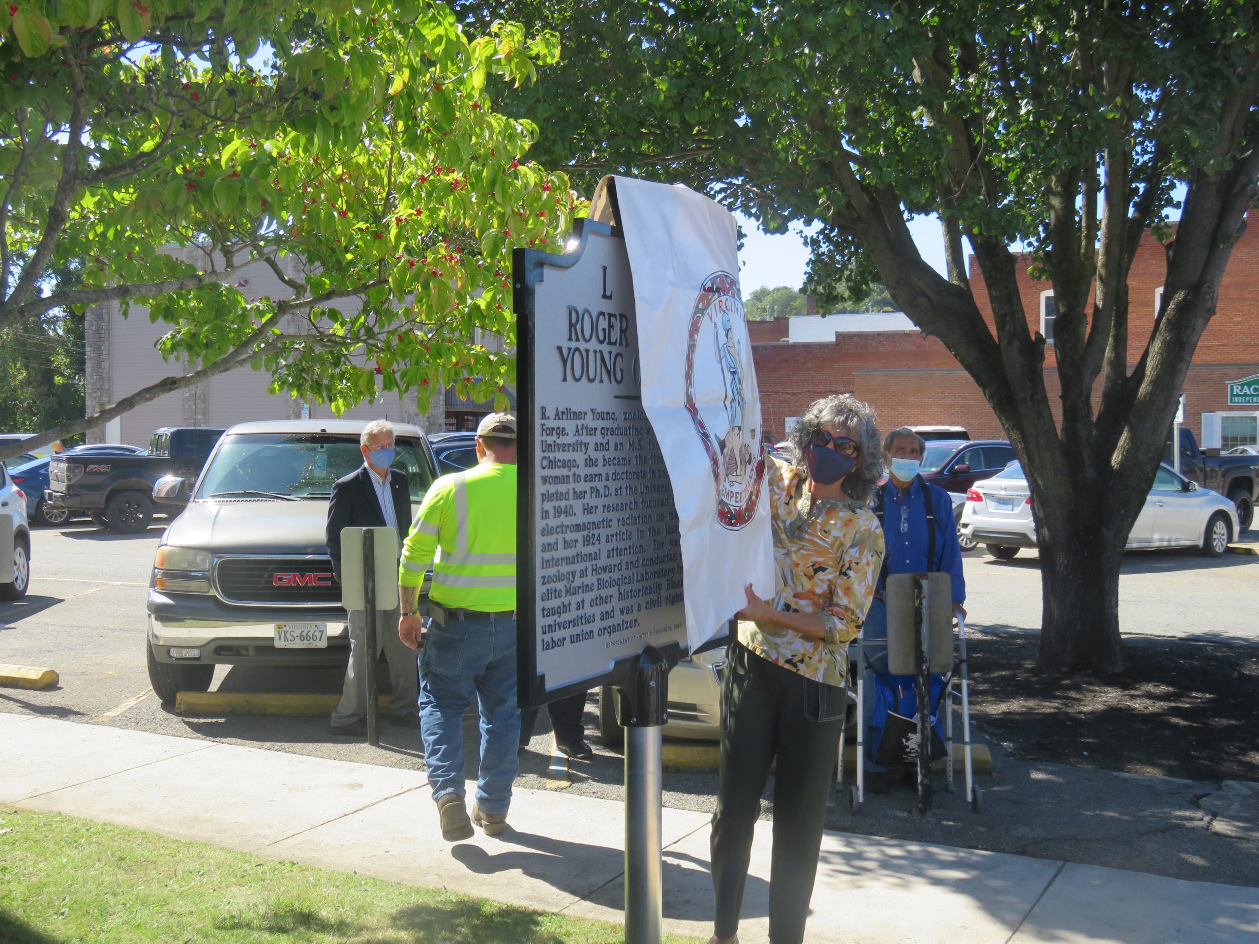 The historical marker honoring Roger Arliner Young is unveiled in Clifton Forge. Photo by Dwayne Yancey.