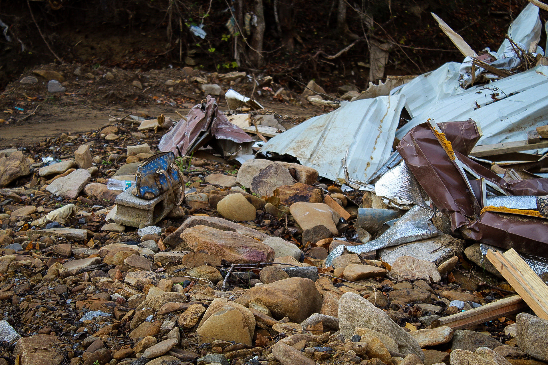 A pile of rocks and household debris left by the flood in Hurley