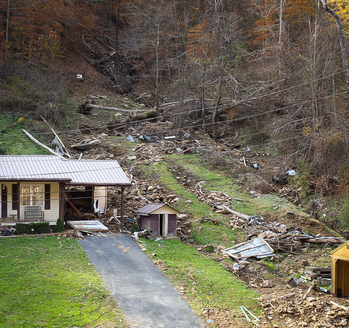 A house partially destroyed by a mudslide in Hurley.