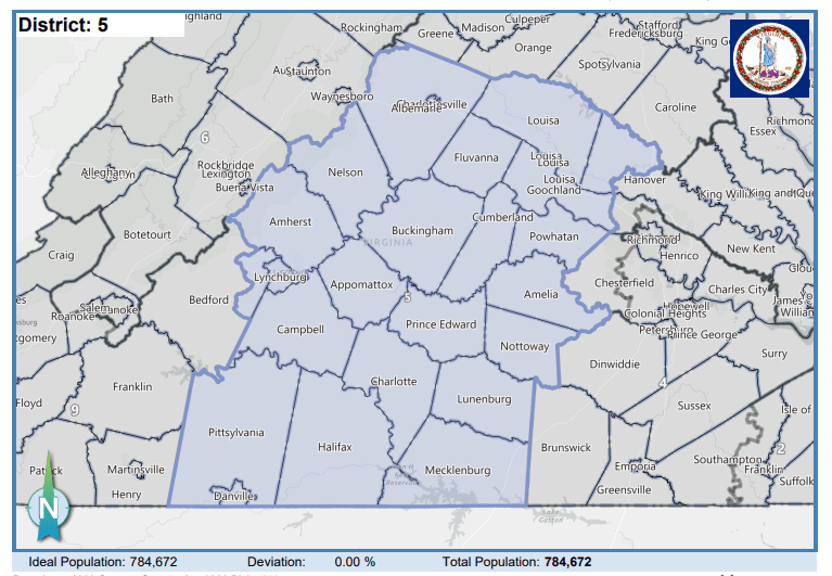 The 5th Congressional District. Courtesy of Virginia Supreme Court.