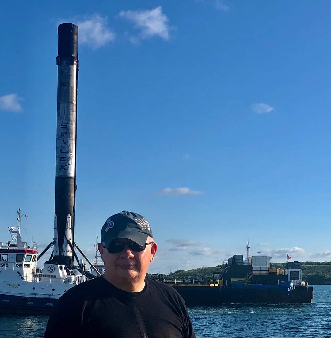 Jack Kennedy at Port Canaveral with a reusable Falcon 9 booster returning from a Starlink launch. Courtesy of Kennedy.
