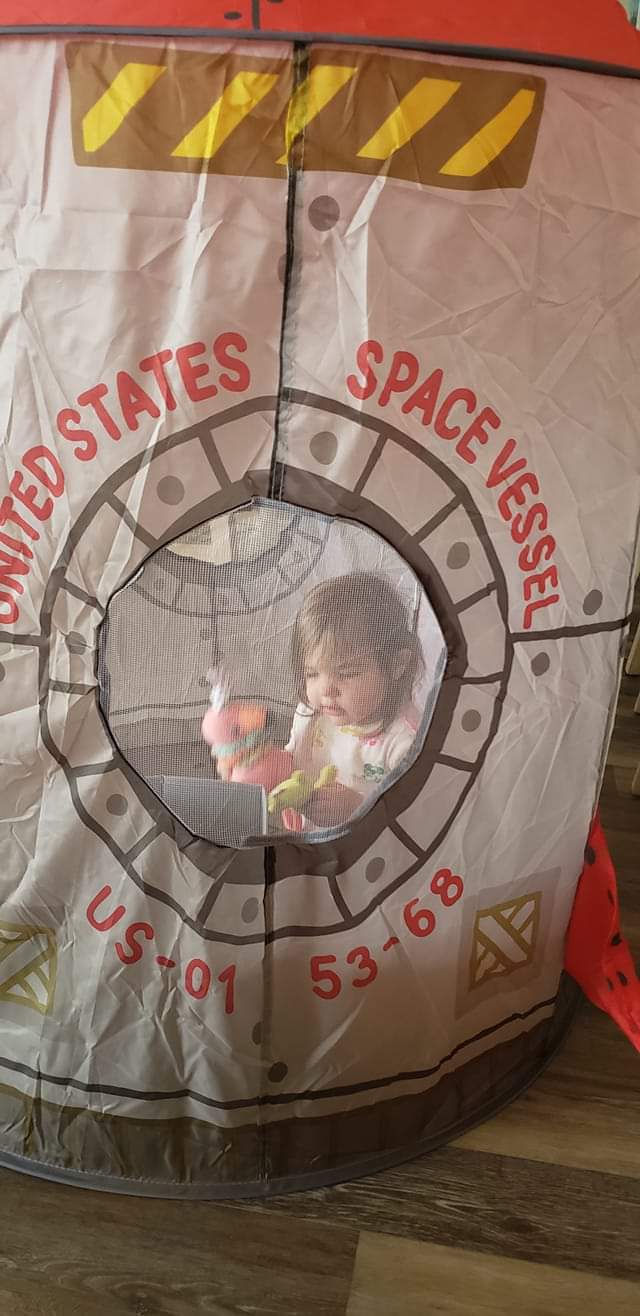 Granddaughter Sofia Kennedy, 5, getting her spaceship ready at her grandfather's house. Courtesy of Jack Kennedy.