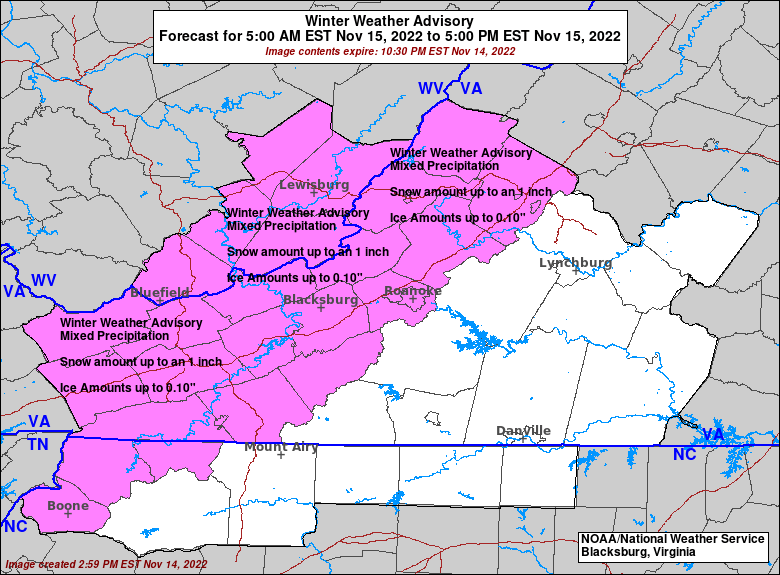Weather map for Nov. 15. Courtesy of National Weather Service.
