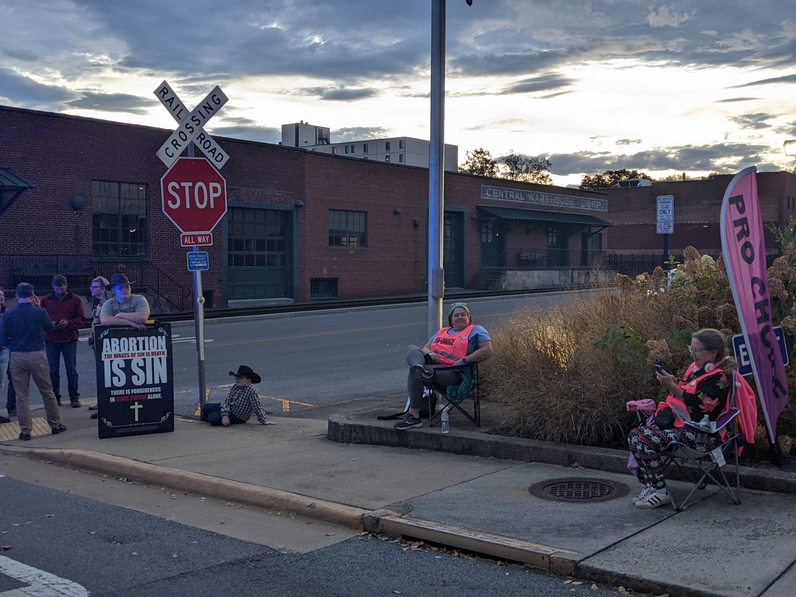 Both anti-abortion and abortion rights activists set up outside Bristol City Hall the night that the city council discussed proposed abortion clinic restrictions. Photo by Megan Schnabel.