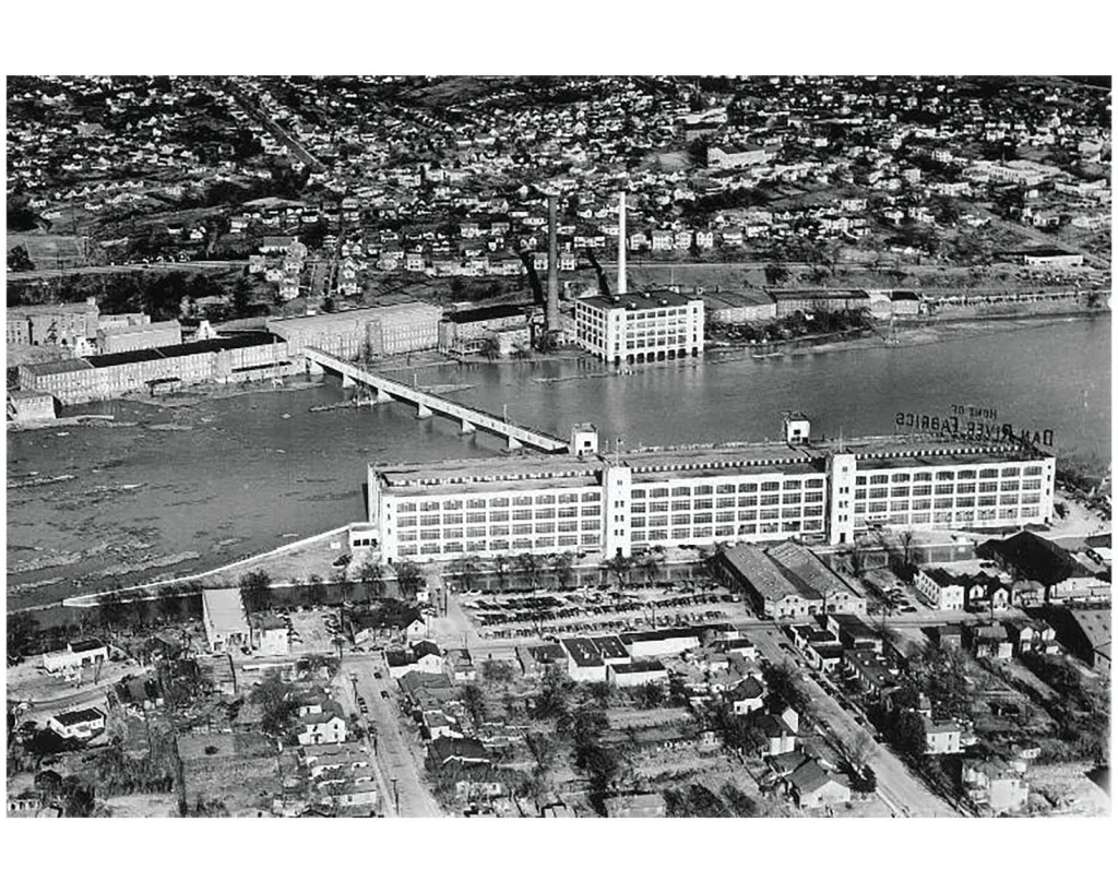 Aerial photo of the White Mill building when it was part of Dan River. Courtesy of City of Danville.
