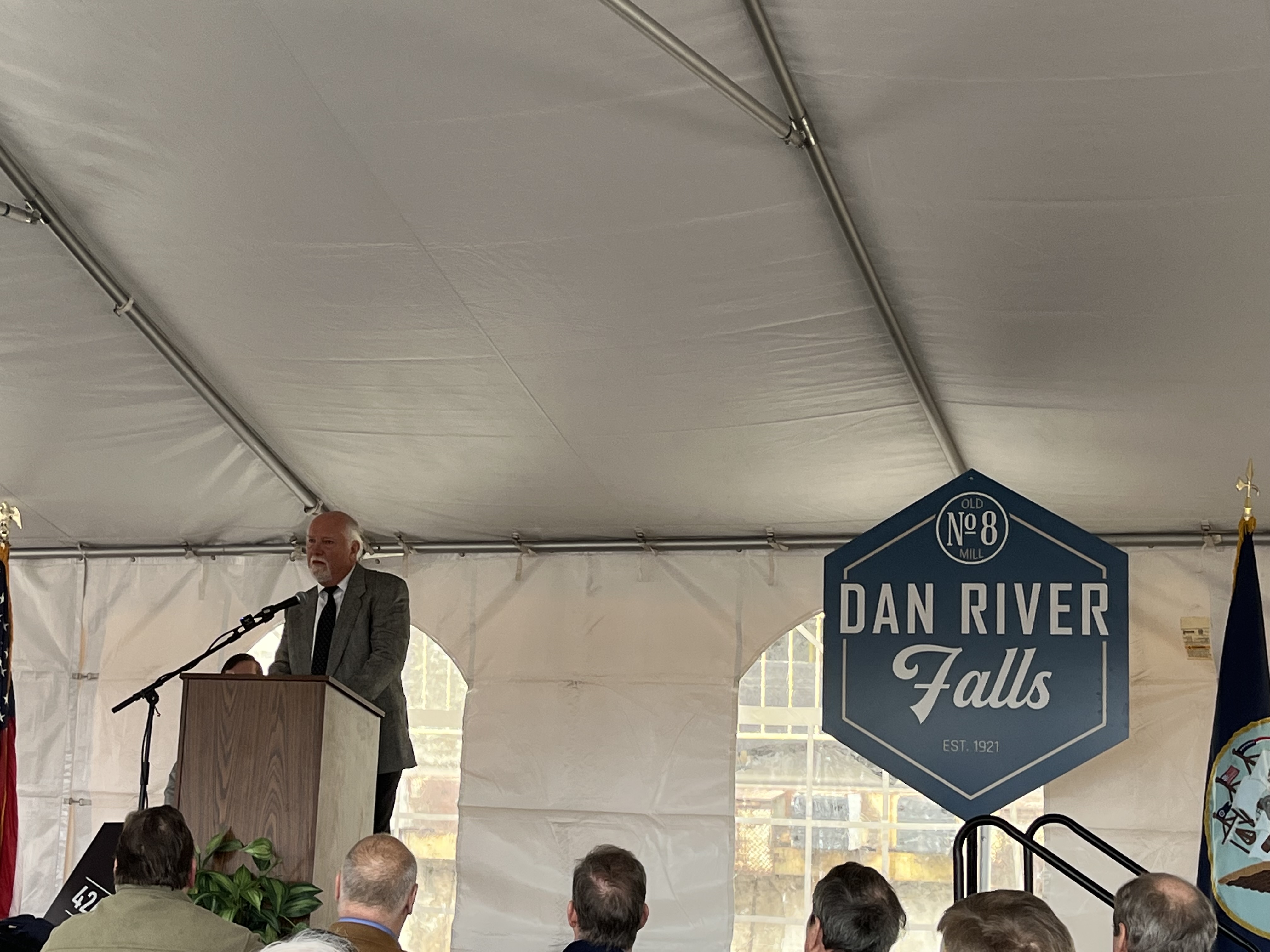 Randy Henrick, Jr., a former employee at the White Mill, spoke during the ceremony.  Photo by Grace Mamon.