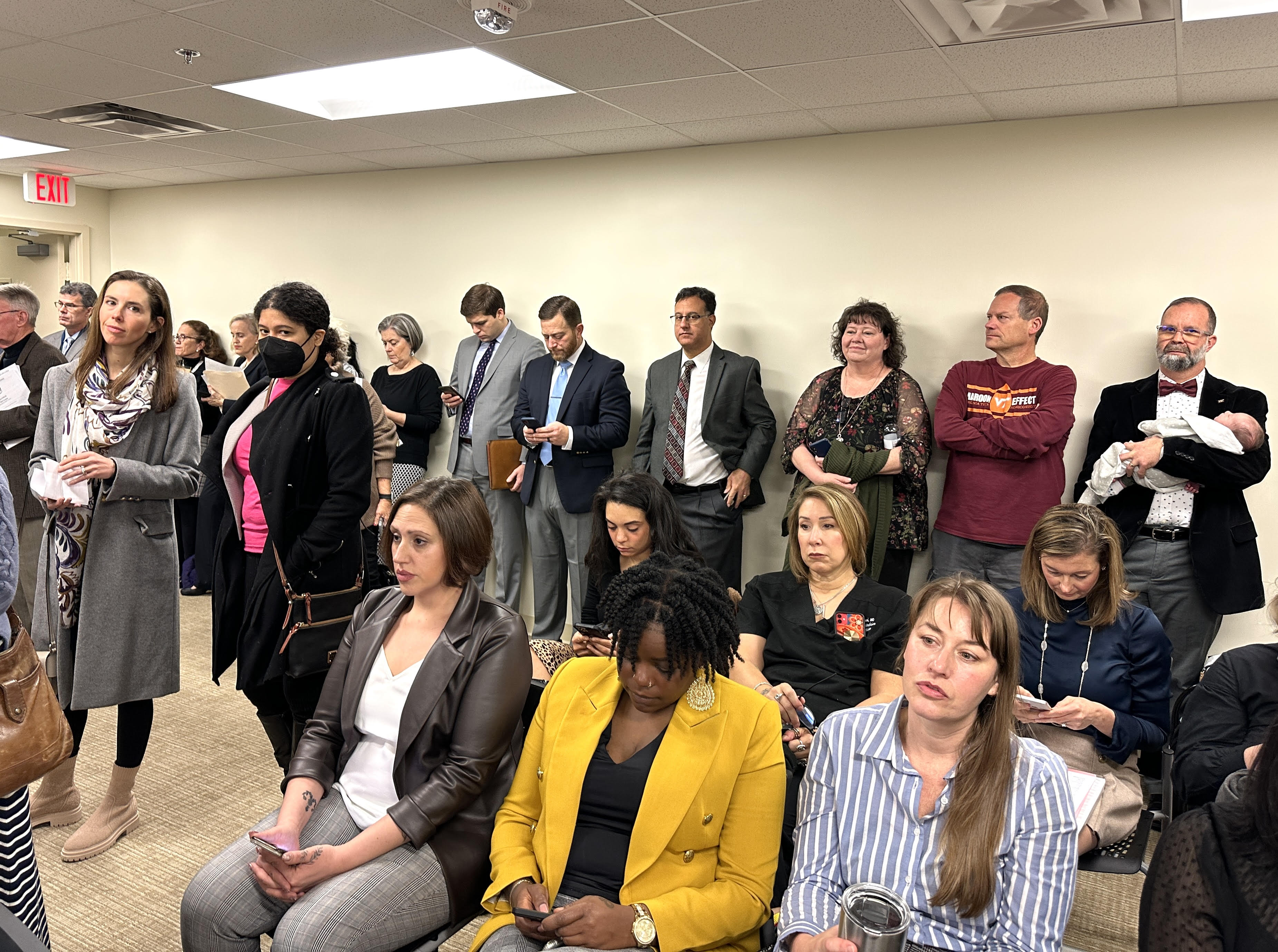 A crowd waits for the subcommittee's decision on abortion bills.