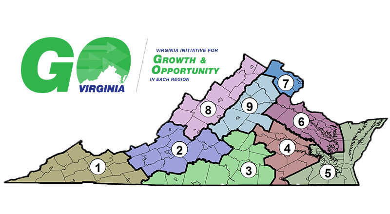A map of the GO Virginia regions, courtesy of GO Virginia.