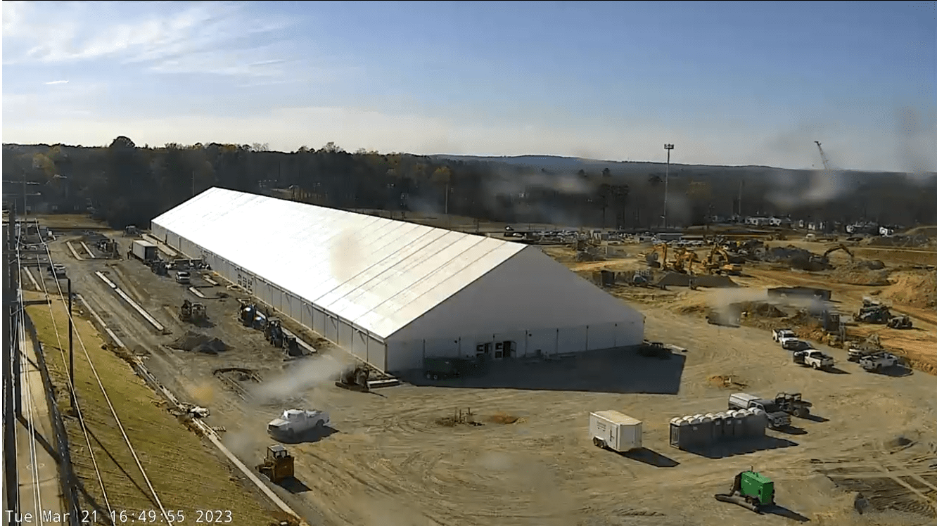 Work continues at the temporary Caesars Virginia casino in Danville, as seen in this screen capture from a live cam documenting the construction. A new city budget proposal predicts that the casino will generate more than $12 million in new revenues for the city in its first year.