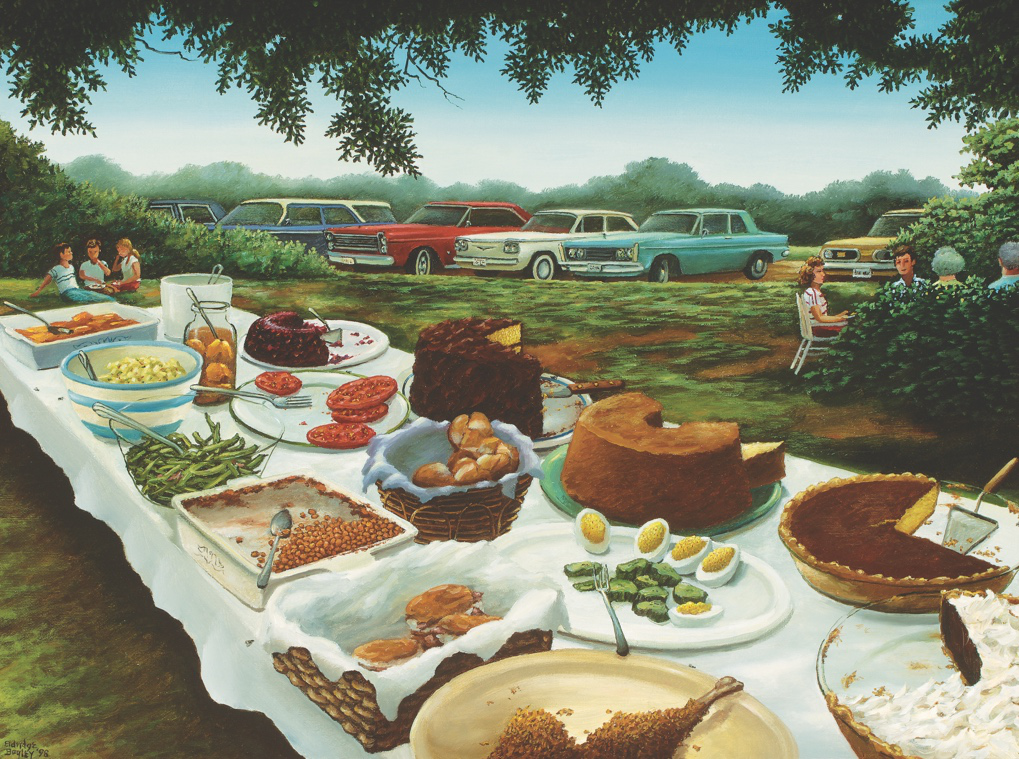 Reunion Table, by Eldridge Bagley, 1988, oil on linen, 18 x 24 inches, courtesy of the Morris Museum of Art, Augusta Georgia.