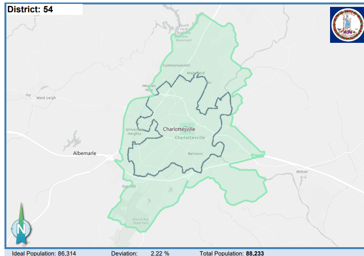 This is the new district that includes Charlottesville. You'll see the district has expanded to bring in more of Albemarle County. Courtesy of Virginia Supreme Court.