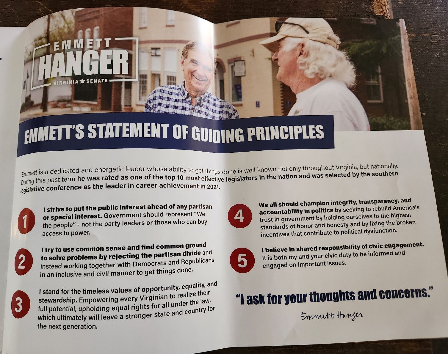 This is the mailing that Hanger has sent out. This page asks for "thoughts and concerns."