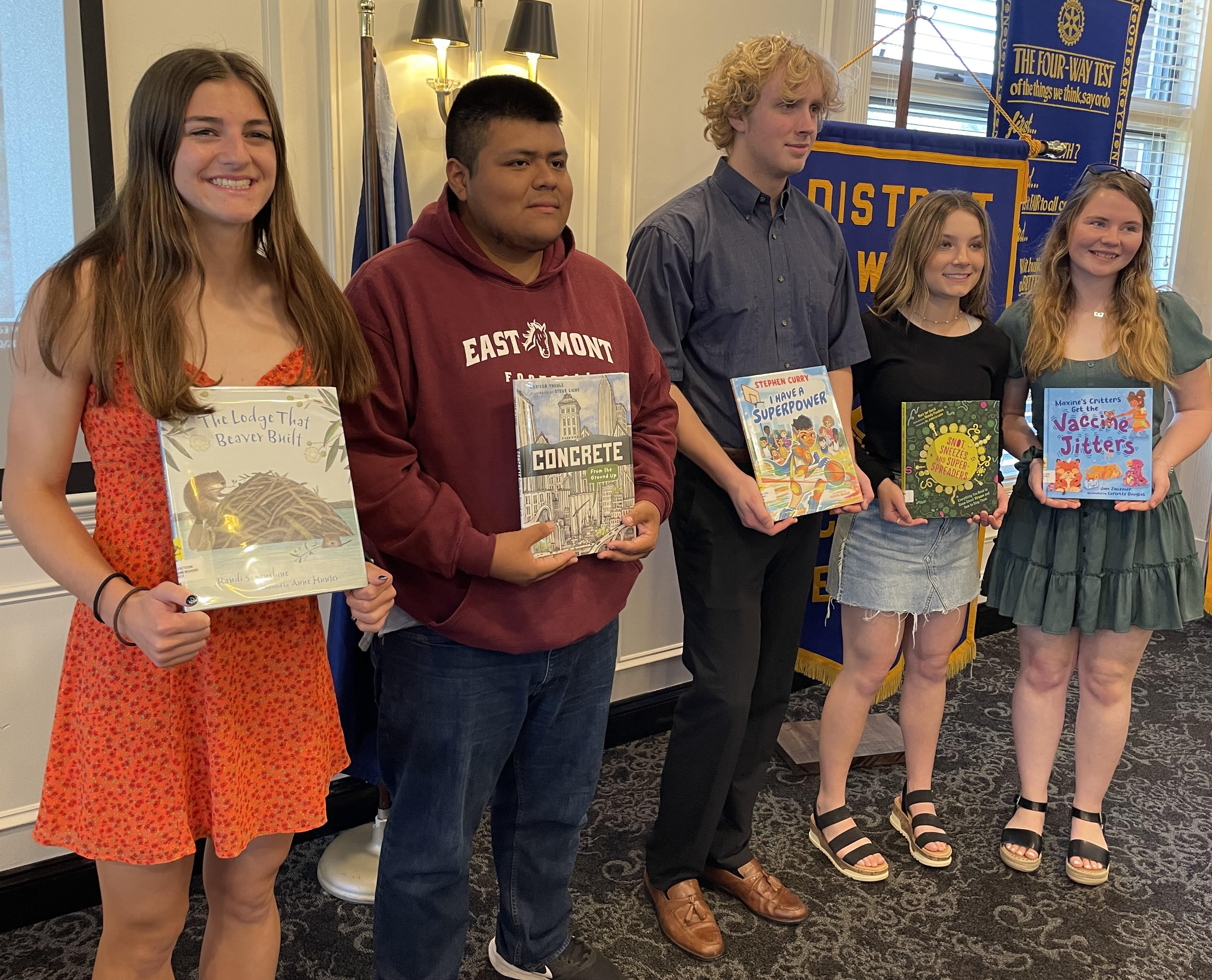 Left to right, Lilly Underwood, Eder Vasconcelos , Carson Gilmore, Alaina Partin, and Bryanna Egan.  Not pictured: Evan Cline.) Courtesy of Blacksburg Rotary Club.