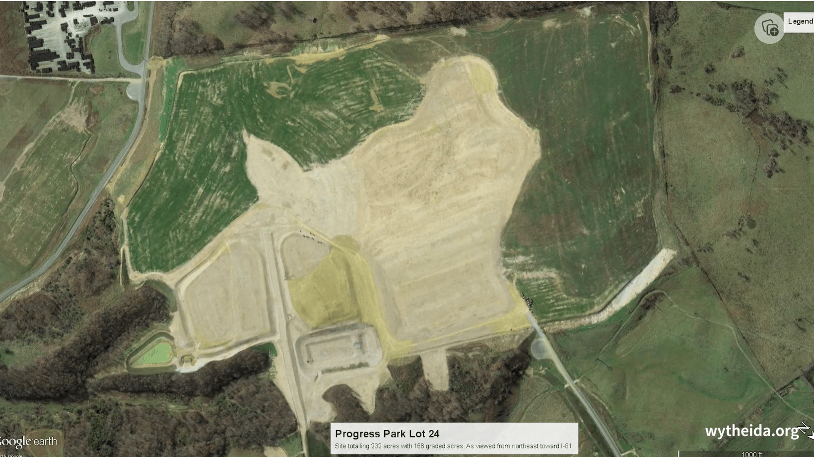 Progress Park's Lot 24 is a 232-acre plot with 166 graded acres. Blue Star plans to build a medical glove manufacturing facility on this site, bringing 2,500 jobs. Screenshot from promotional video from Wythe County's Joint Industrial Development Authority.