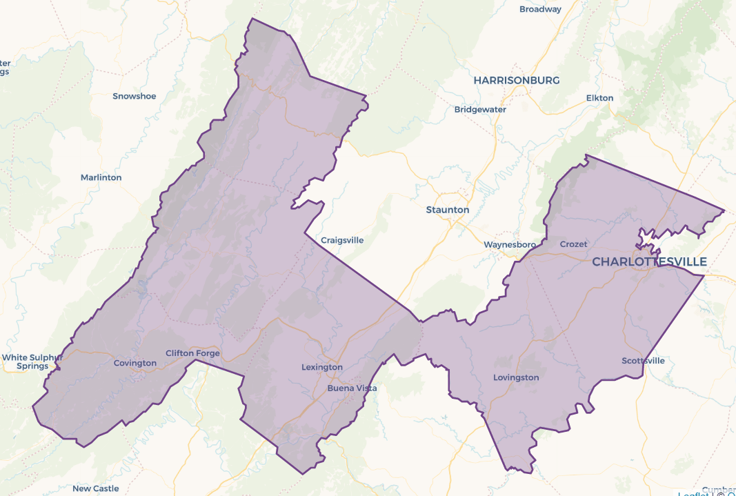This is the old district that state Sen. Creigh Deeds, D-Bath County, has represented. Courtesy of Virginia Public Access Project.