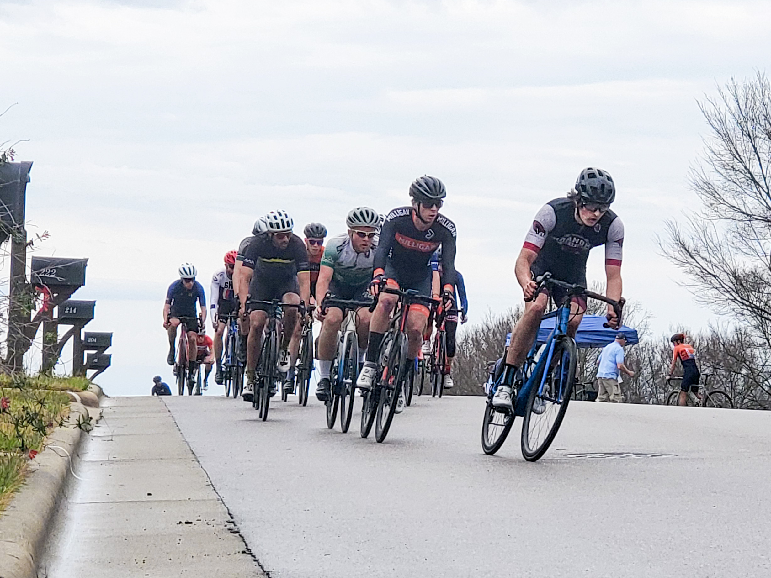 Roanoke College cyclist Hays Edmunds leads the pack in the criterium at the Chapel Hill Cycling Classic. Photo by Chad Braby