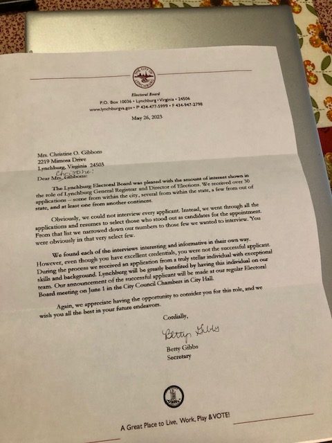 The letter sent to Registrar Christine Gibbions informing her she would not be reappointed. Courtesy of Gibbons.