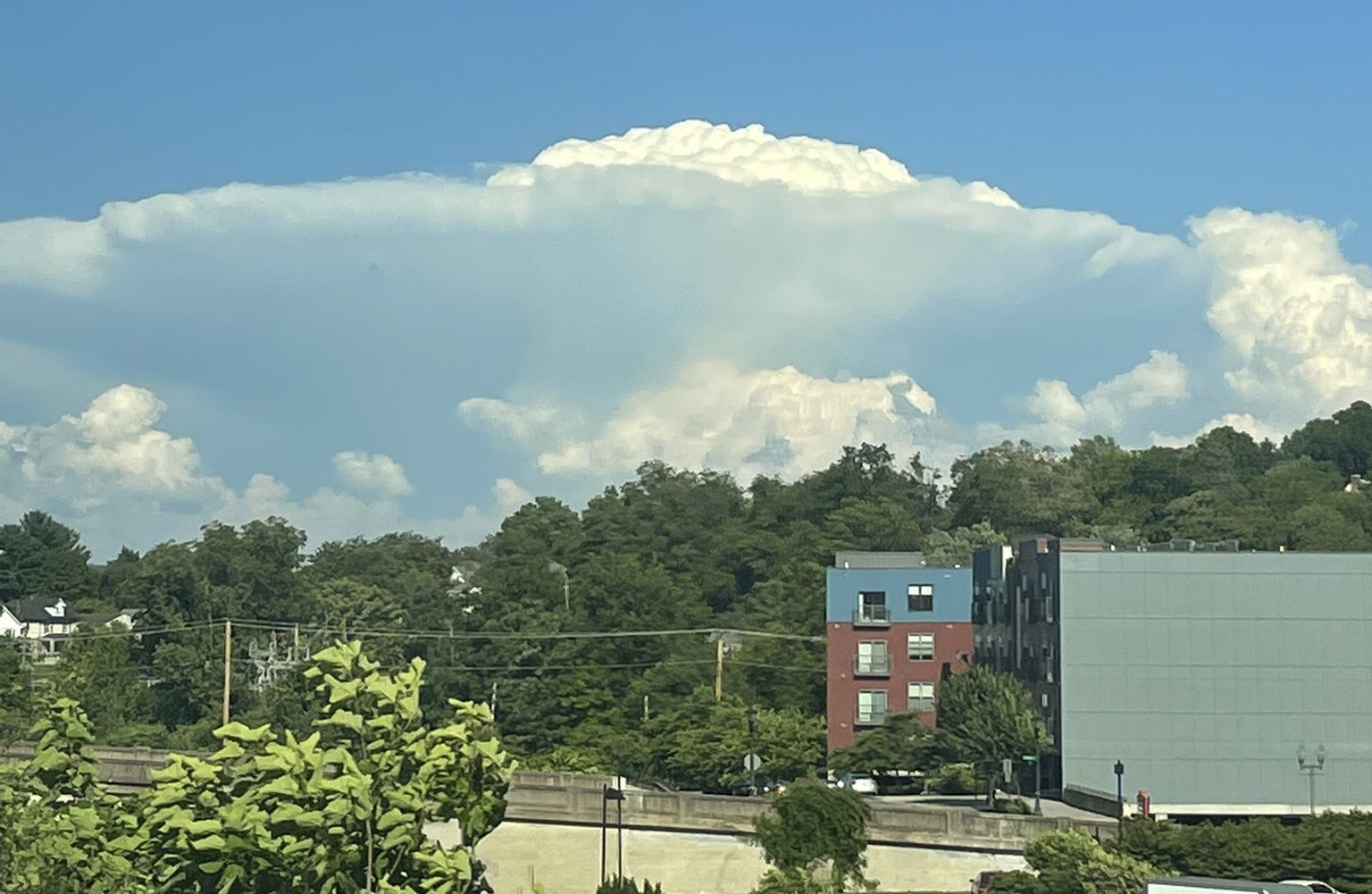Distant storm near Brookneal more than 50 air miles away as seen from Roanoke on Monday, June 26. Courtesy of Luke Barrette.