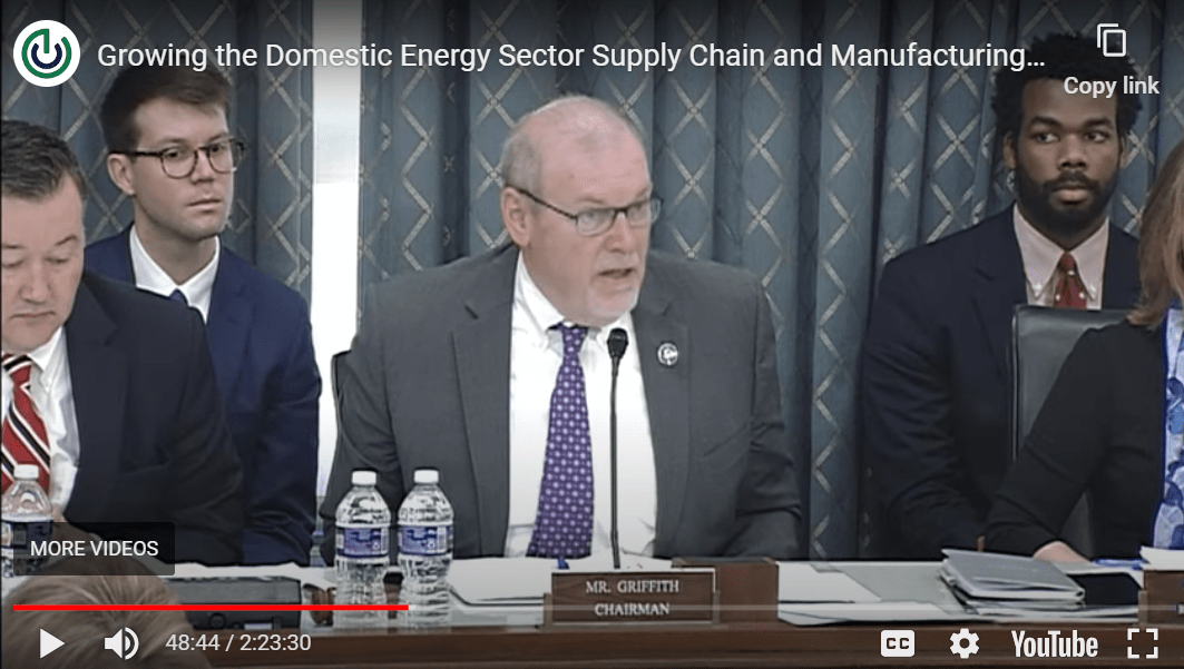 Screenshot of Rep. Morgan Griffith, R-Salem, chairing congressional hearing that touched on Ford's relationship with a Chienese company.