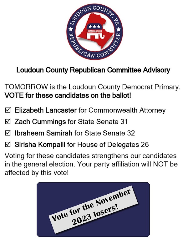 Another of the text messages that Loudoun County Republicans sent out urging a vote in the Democratic primary.