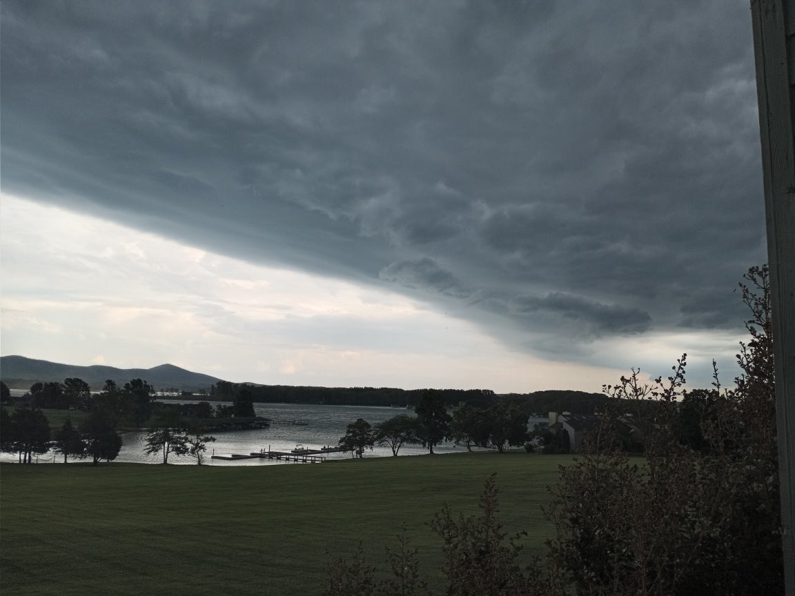 The outflow of Friday's squall line rolls over Smith Mountain Lake. Courtesy of Sammy Oakey.