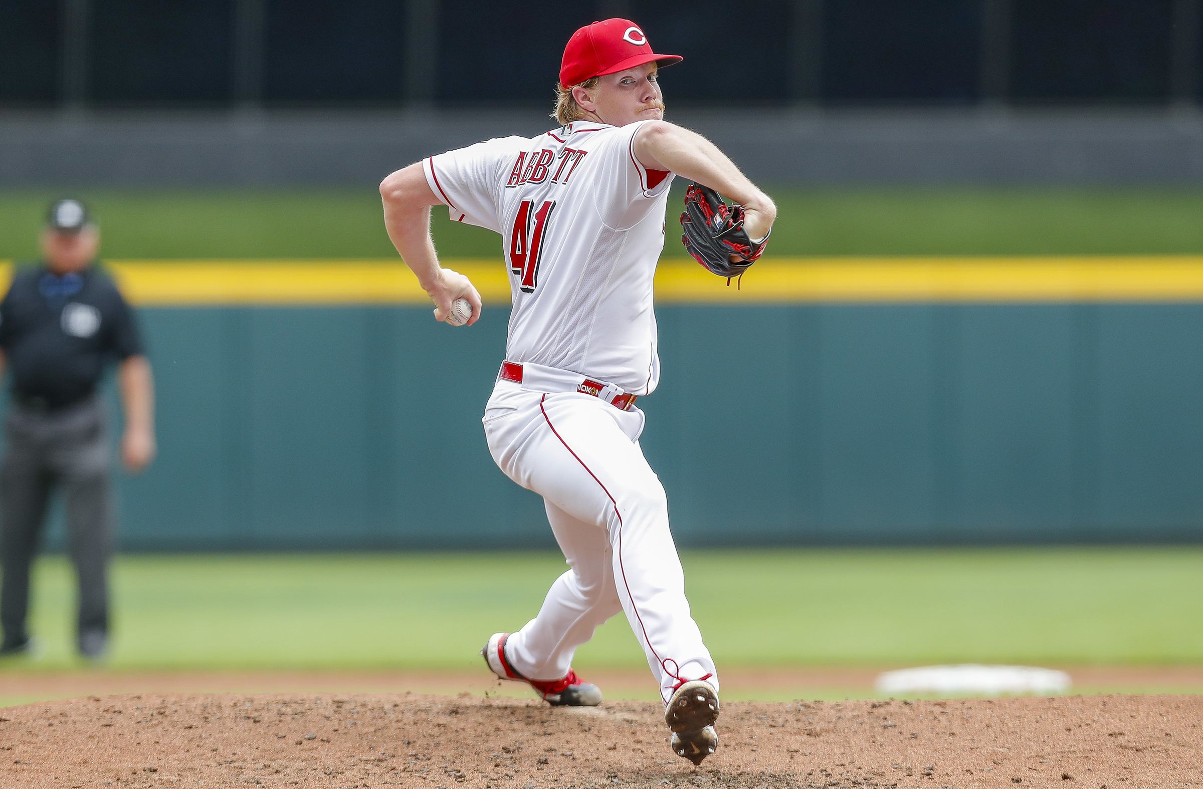 Andrew Abbott pitches against San Diego on July 2. Courtesy of Cincinnati Reds.