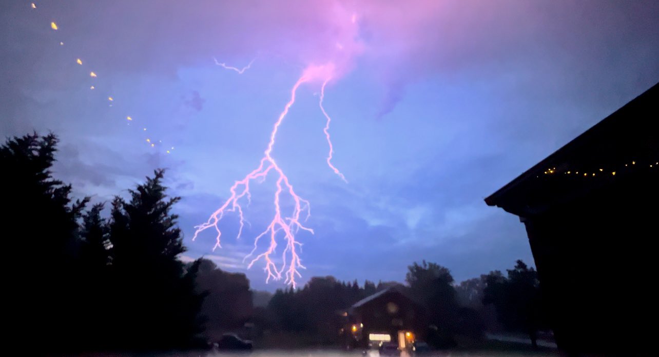 Forked lightning illuminates the early evening sky over Forest in Bedford County on Sunday, July 2. Courtesy of Chris Manley.
