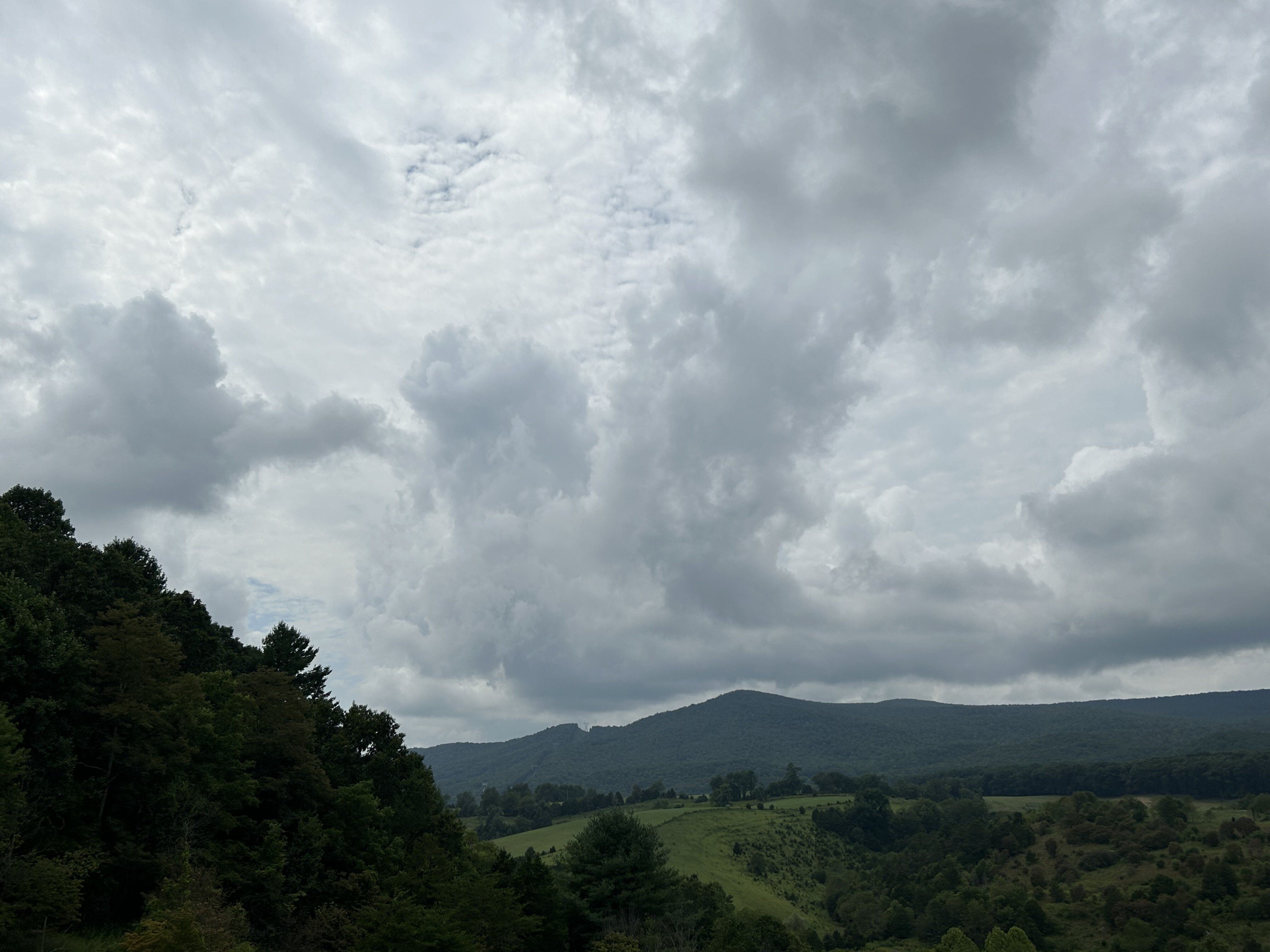 Cumulus clouds begin to build in a densely moist atmosphere over Craig County on Sunday evening, August 27, as seen from the Appalachian Trail in the Sinking Creek area. Photo by Kevin Myatt.
