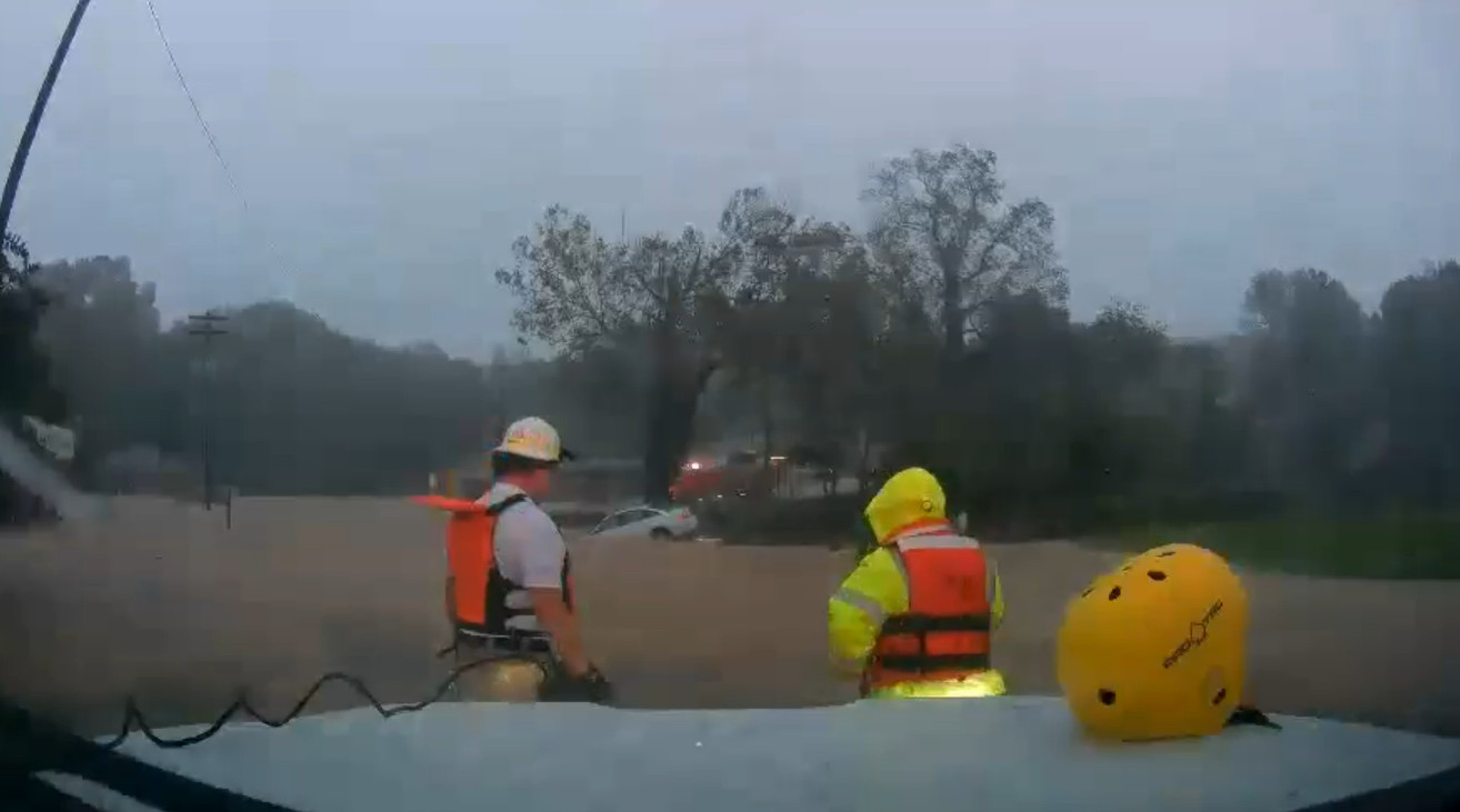 Rescue personnel attend to a stranded vehicle on Oct 10, 2018, flooding resulting from what was once Hurricane Michael. Courtesy of Danville Life Saving and First Aid Crew, Inc.