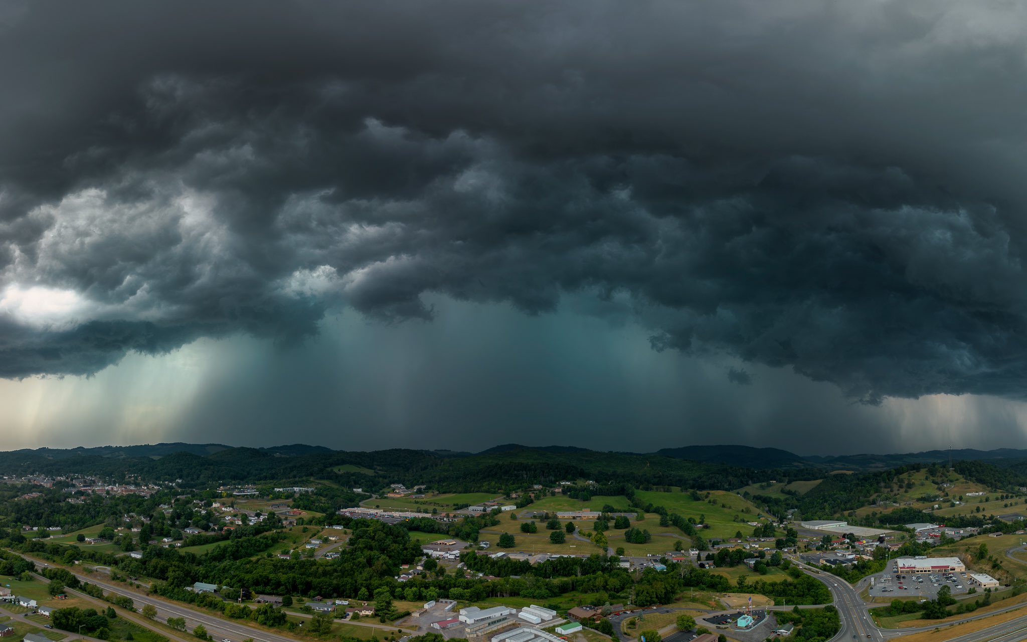 A squall line moves toward Lebanon in Russell County with streaks of heavy rain visible on Friday, July 28. Courtesy of Billy Bowling.