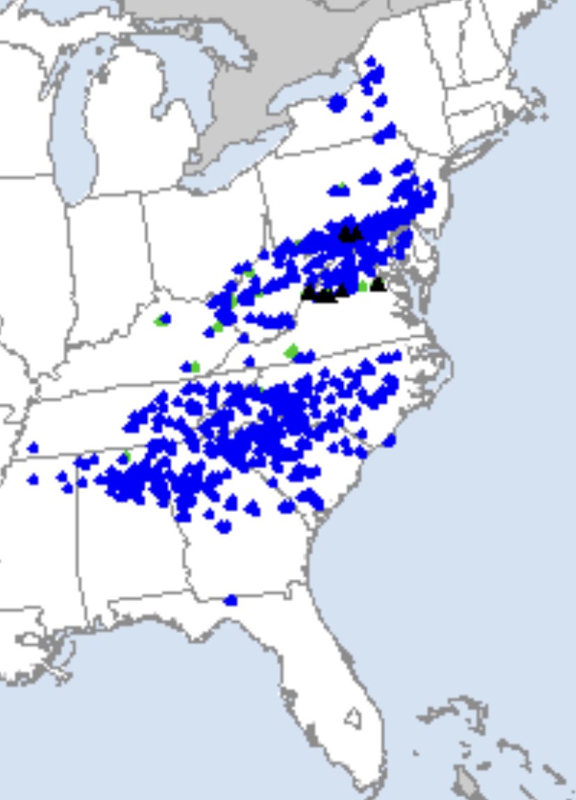 The plot of severe weather reports shows a big gap over Southwest and Southside Virginia on Monday, August 7. Courtesy of Storm Prediction Center / NOAA>