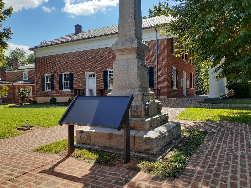 The Confederate monument in Charlotte Courthouse. The blank base in front is where sign offering contextualization will go. Courtesy of Kathy Liston.