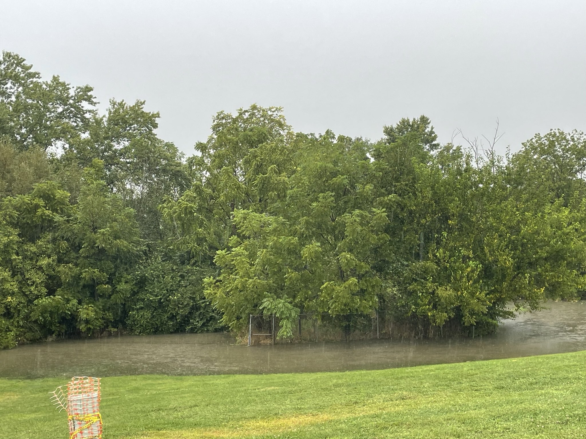 Water ponds deeply in one grassy parking area for Virginia Tech football fans. Courtesy of Jordan Sereno.