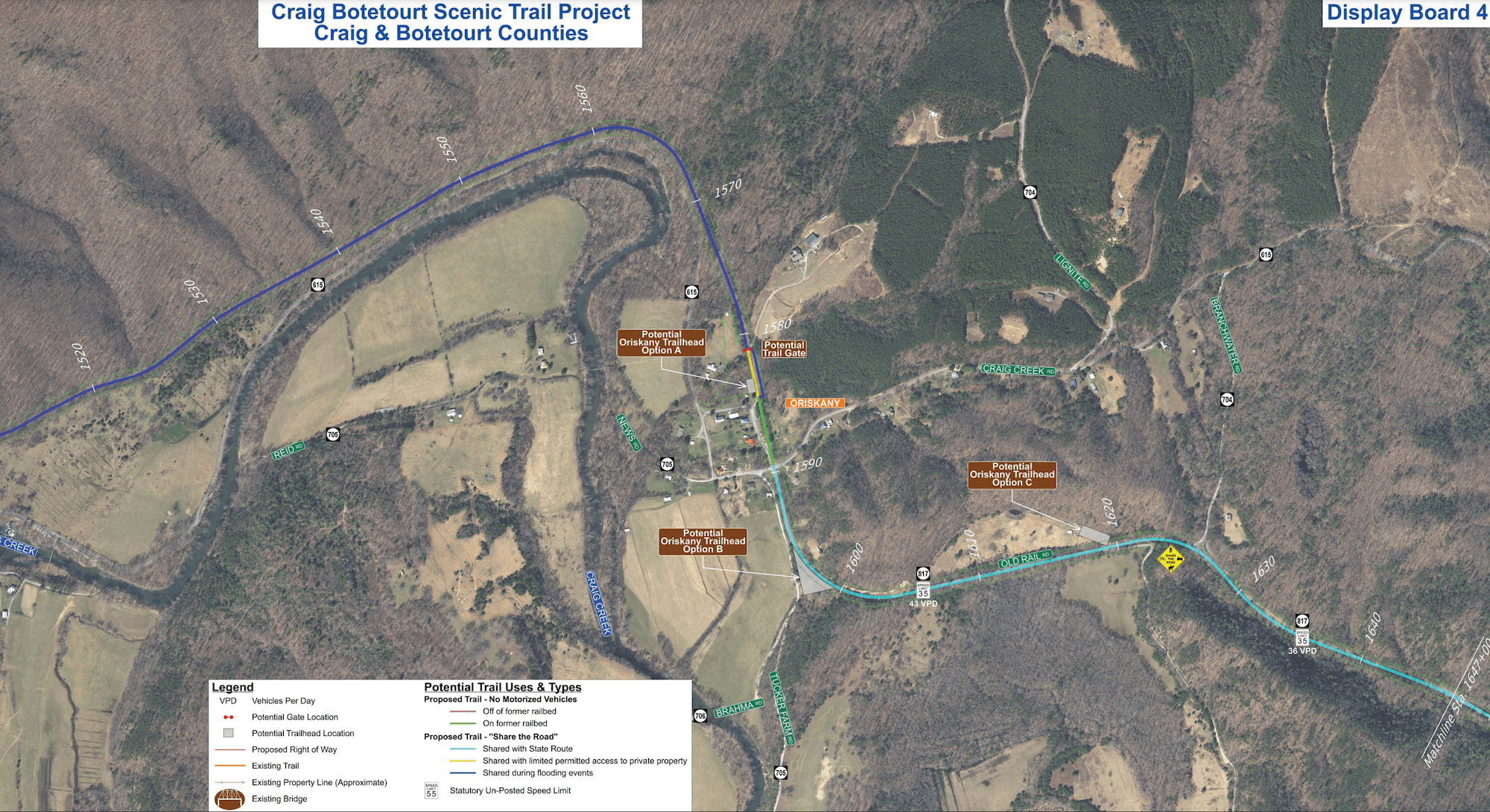 A closer view of the proposed trail through the Oriskany section of Botetourt County, where opposition has been loudest. Courtesy of VDOT.