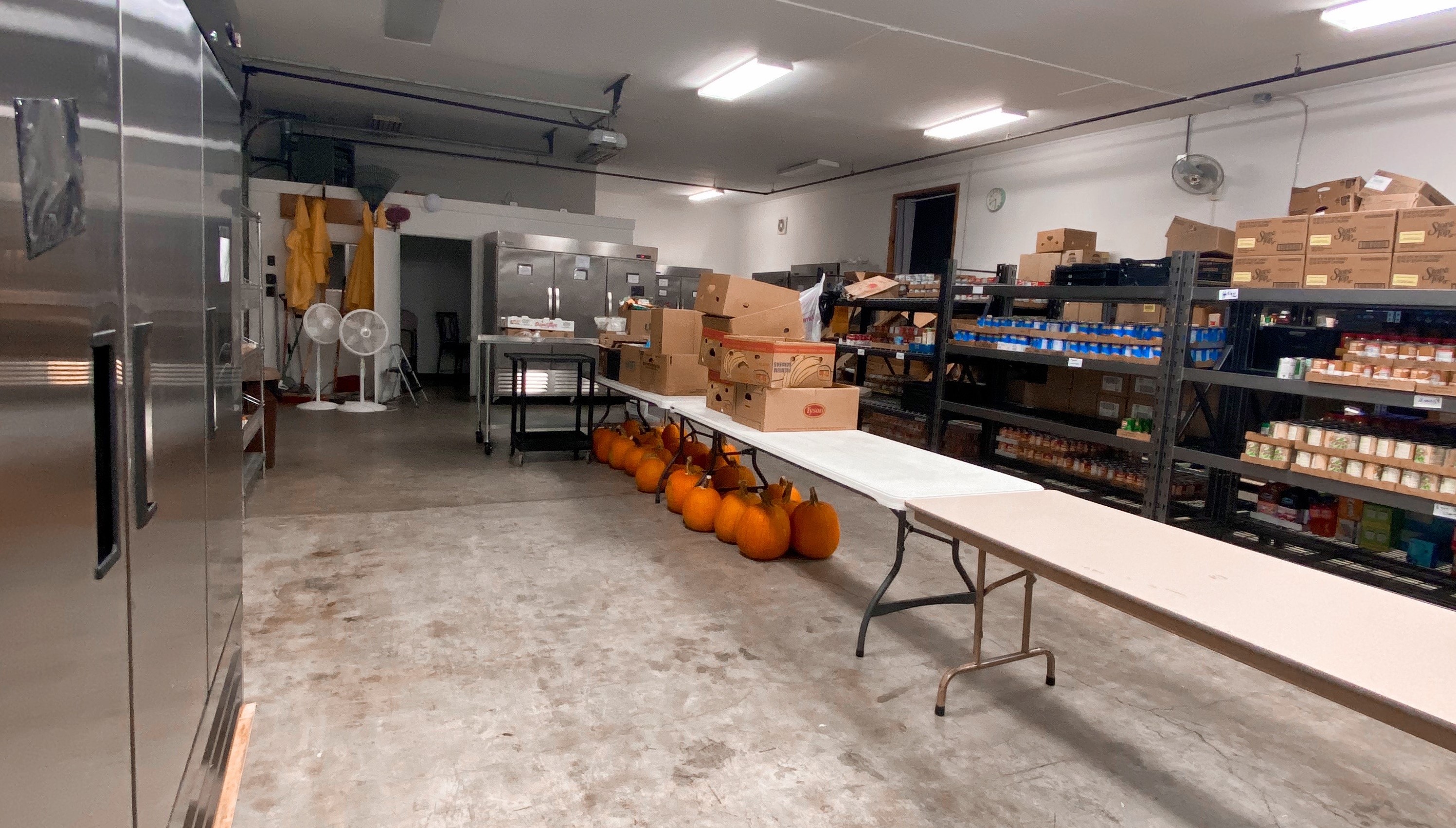 The food pantry, and the pumpkins that will be distributed. Courtesy of Kayla Bernstein.
