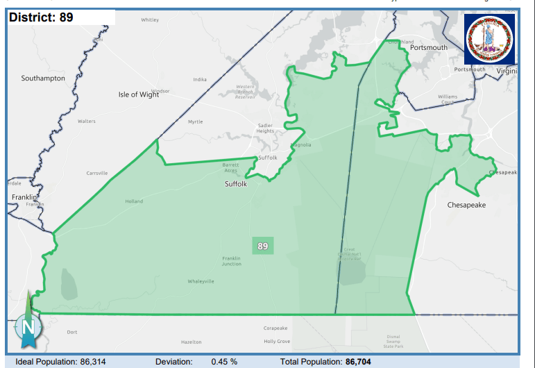 House District 89 covers parts of Chesapeake and Suffolk. Courtesy of Virginia Supreme Court.