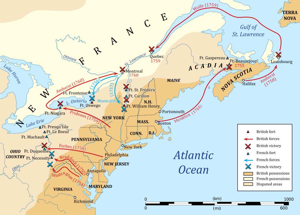 Map of the French and Indian War. Courtesy of Hoodinski